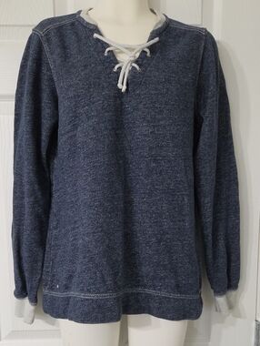 Antigua Lace-Up Blue Cotton Pullover S